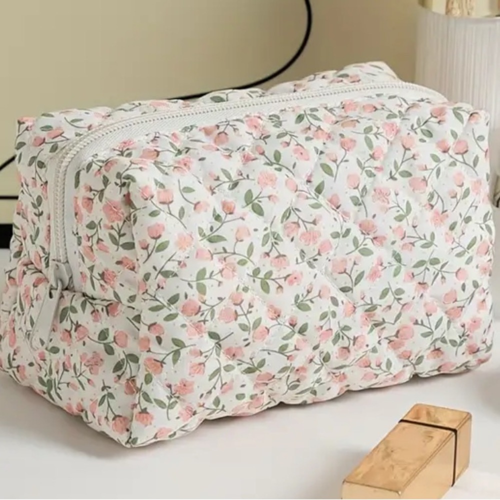 Floral Quilted Cosmetic Bag
